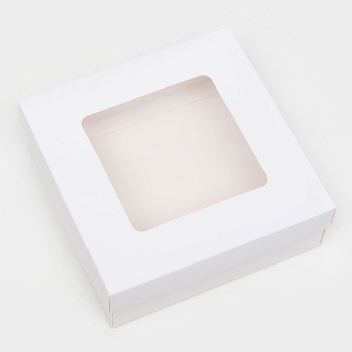 Коробка подарочная складная, упаковка, крышка-дно,с окном, белая, 15 х 15 х 5 см Коробка подарочная складная, упаковка, крышка-дно,с окном, белая, 15 х 15 х 5 см