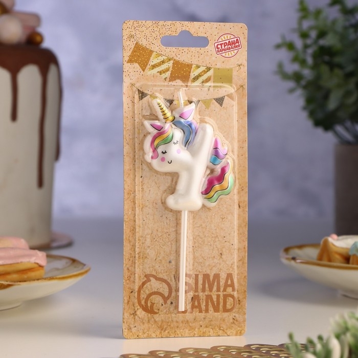 Свеча в торт "Единорог", цифра "4", 6 см