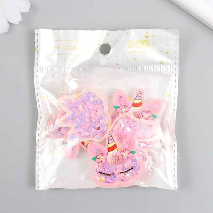 Шейкер для творчества акрил  Шейкер для творчества акрил "Спящий единорожек с цветами" с глиттером набор 5 шт 0,5х3,7х3,6 см   10