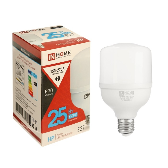 Лампа светодиодная IN HOME LED-HP-PRO, Е27, 25 Вт, 230 В, 6500 К, 2380 Лм Лампа светодиодная IN HOME LED-HP-PRO, Е27, 25 Вт, 230 В, 6500 К, 2380 Лм
