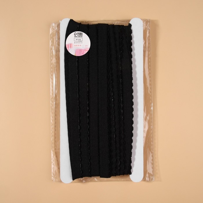 Резинка становая, с ажурным краем, 10 мм, 10 ± 0,5 м, цвет чёрный Резинка становая, с ажурным краем, 10 мм, 10 ± 0,5 м, цвет чёрный