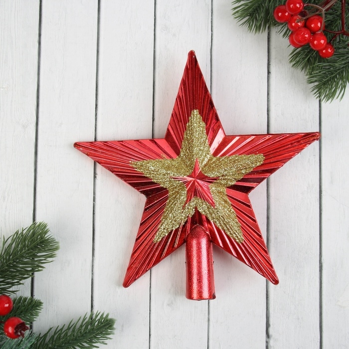 Наконечник Наконечник "Звезда ребристая двойная" 19,5х19,5 см, красно-золотой