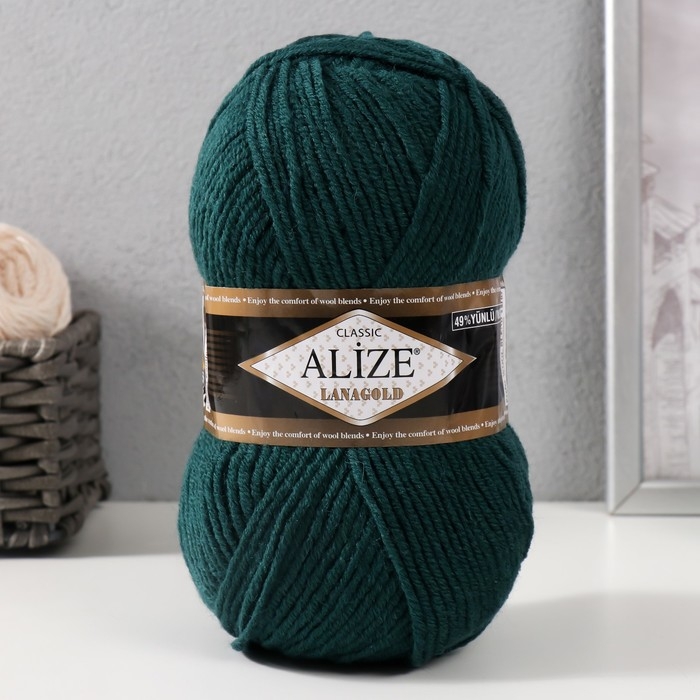 Пряжа Пряжа "Lanagold" 51% акрил, 49% шерсть 240м/100гр (426 т. зелёный)
