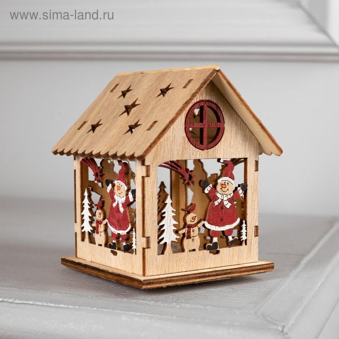 Ёлочная игрушка «Домик со снеговиком», от батареек, свечение тёплое белое Ёлочная игрушка «Домик со снеговиком», от батареек, свечение тёплое белое