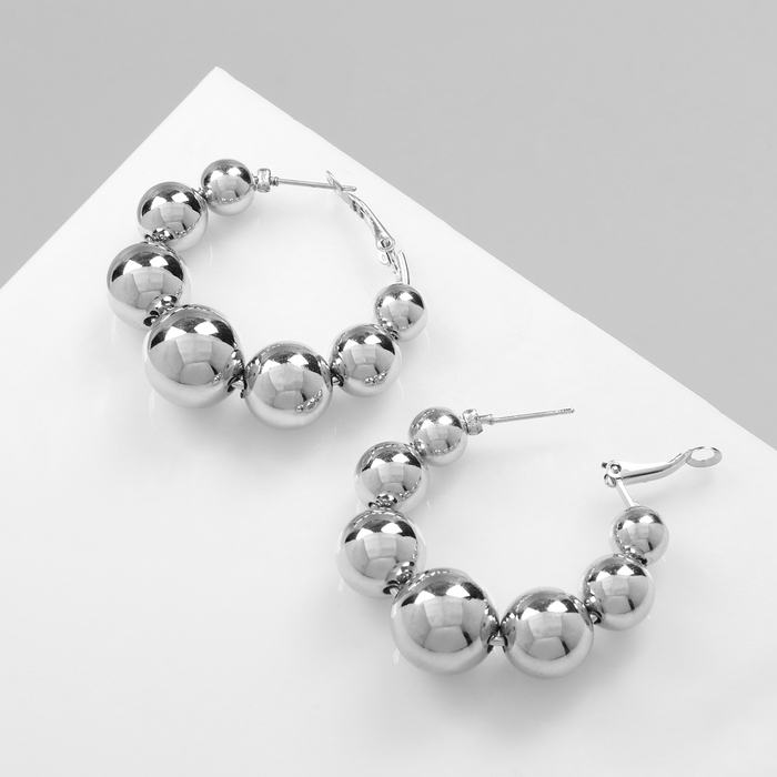 Серьги-кольца «Бусины» на уменьшение, цвет серебро Серьги-кольца «Бусины» на уменьшение, цвет серебро