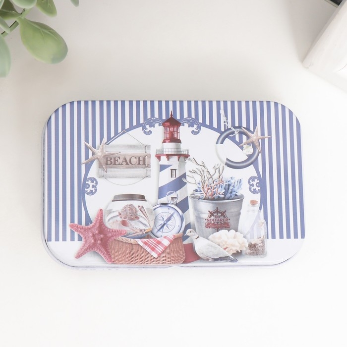 Шкатулка металл прямоугольная Шкатулка металл прямоугольная "Морская" МИКС 5,8х9,5х2,2 см