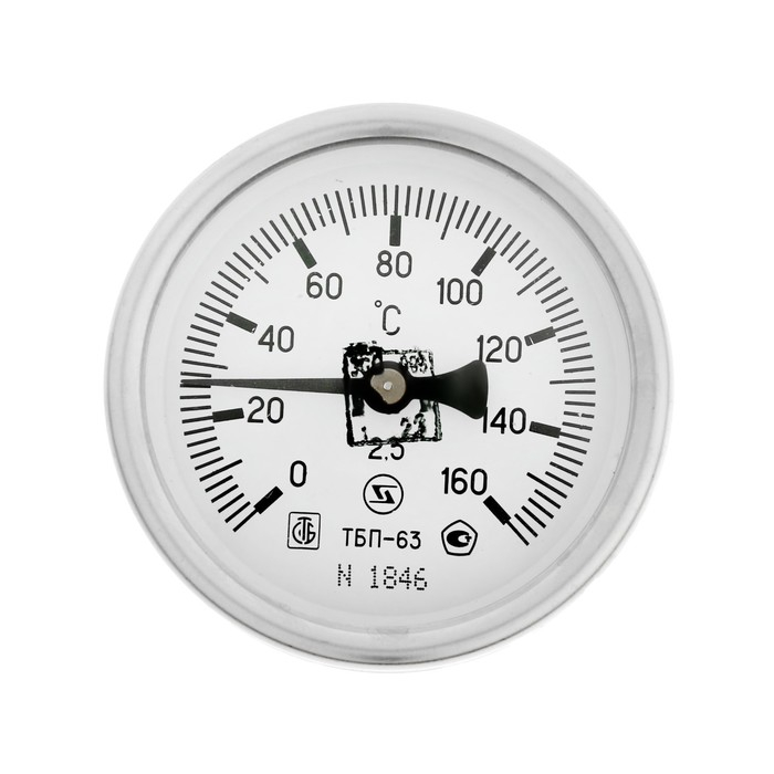 Термометр биметаллический, 160°C, с погружной гильзой 60 мм