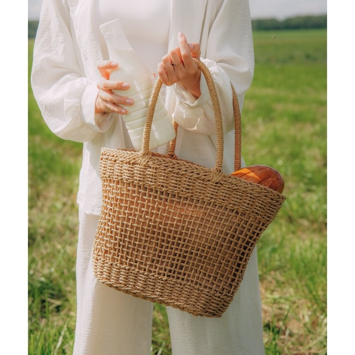 Сумка женская SL Home, ручное плетение, хлопок, длина ручек 18,5 см, 40×27 см Сумка женская SL Home, ручное плетение, хлопок, длина ручек 18,5 см, 40×27 см