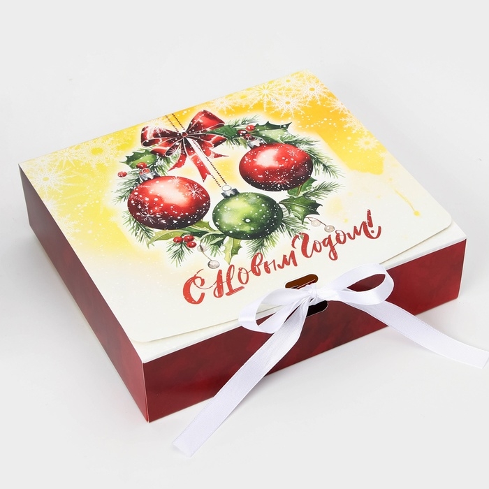 Новый год. Коробка подарочная новогодняя складная, упаковка, «Новогодний Венок», 20 × 18 × 5 см. Новый год. Коробка подарочная новогодняя складная, упаковка, «Новогодний Венок», 20 × 18 × 5 см.