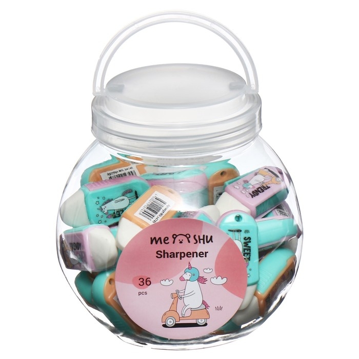 Точилка пластиковая с ластиком MESHU Точилка пластиковая с ластиком MESHU "Unicorn", 1 отверстие, МИКС