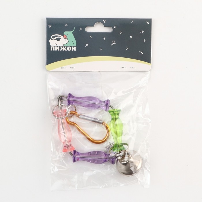 Игрушка для птиц Игрушка для птиц "Ромб из бусин" с колокольчиком, 7 х 20 см, микс цветов