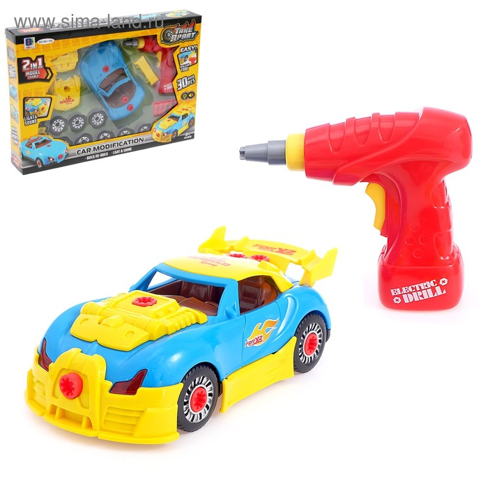 Конструктор «Cуперкар», 2 в 1, с электрическим шуруповёртом и обвесами, 30 деталей Конструктор «Cуперкар», 2 в 1, с электрическим шуруповёртом и обвесами, 30 деталей