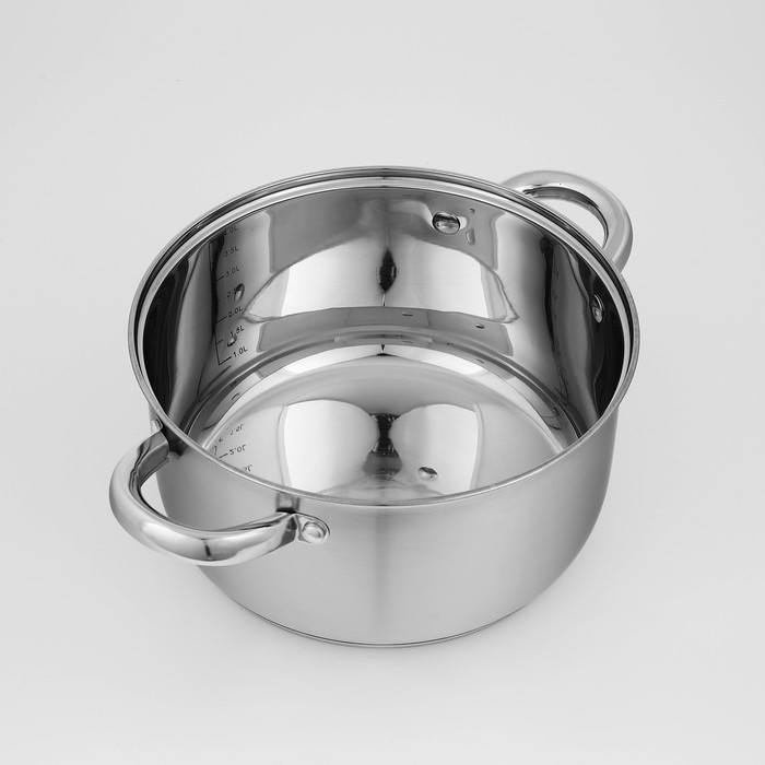 Кастрюля из нержавеющей стали Доляна «Гретте», 4,2 л, d=22 см, с крышкой, капсульное дно, индукция Кастрюля из нержавеющей стали Доляна «Гретте», 4,2 л, d=22 см, с крышкой, капсульное дно, индукция