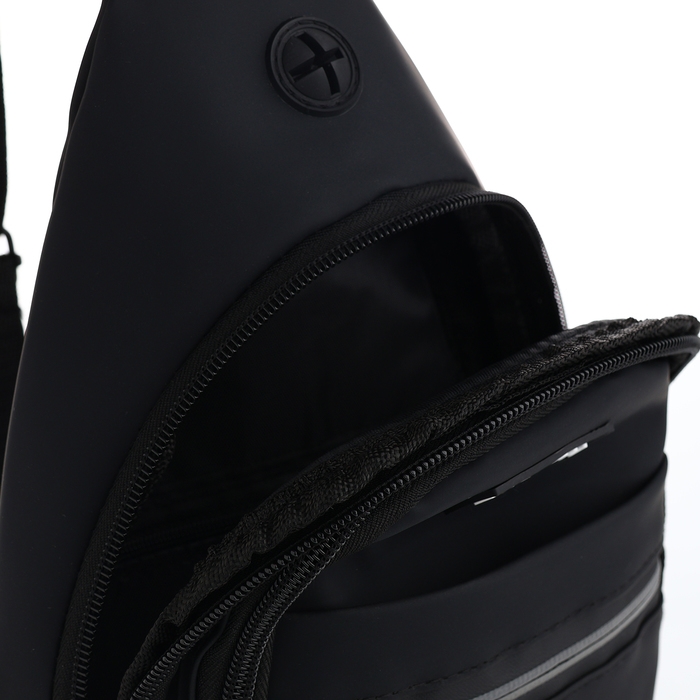 Сумка-слинг из текстиля, 3 наружных кармана, цвет чёрный Сумка-слинг из текстиля, 3 наружных кармана, цвет чёрный