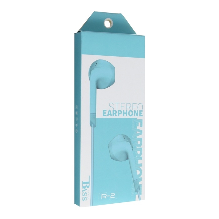 Наушники R-2, проводные, вкладыши, микрофон, 1 м, Jack 3.5 мм, голубые Наушники R-2, проводные, вкладыши, микрофон, 1 м, Jack 3.5 мм, голубые