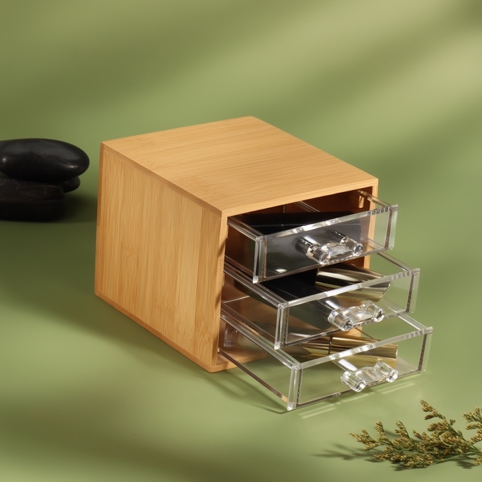 Органайзер для хранения &laquo;BAMBOO&raquo;, 3 ящика, 14&times;12&times;11.5 см, в коробке, коричневый