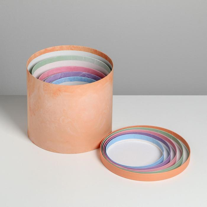 Набор шляпных коробок для цветов 5 в 1, упаковка подарочная, «Мрамор», 14 х 13 см - 22 х 19,5 см