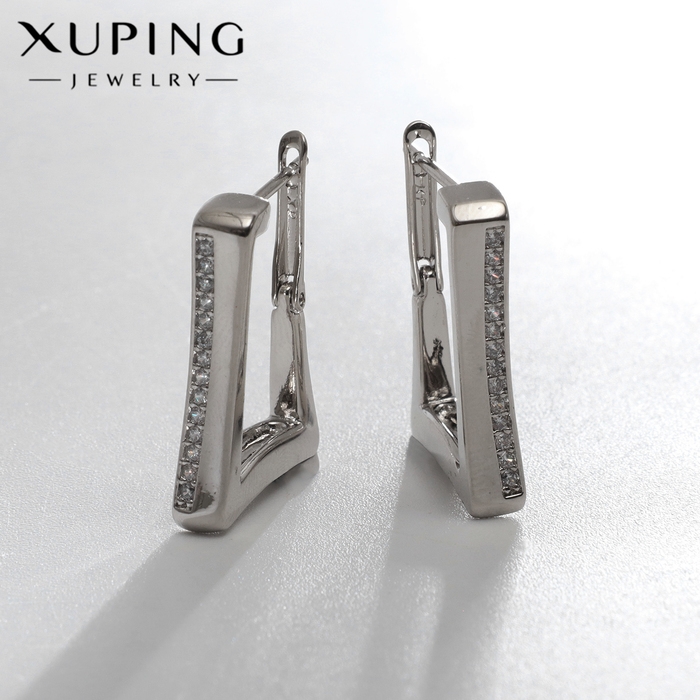 Серьги со стразами XUPING прямоугольник уверенность, цвет белый в серебре Серьги со стразами XUPING прямоугольник уверенность, цвет белый в серебре