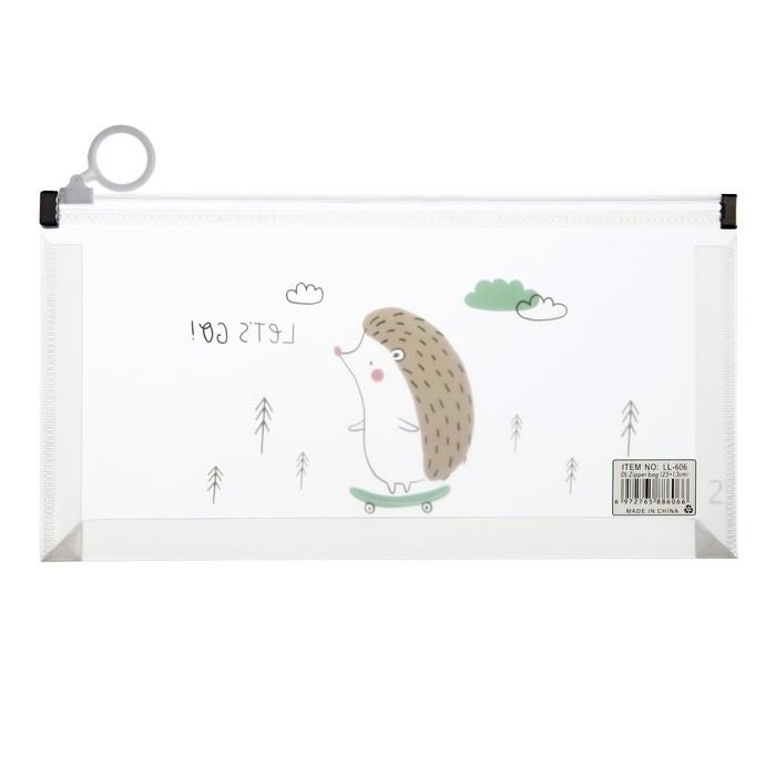 Папка-конверт на молнии формат А6, 180мкр, с рисунком Папка-конверт на молнии формат А6, 180мкр, с рисунком"Звери на скейтборде и сноуборде", МИКС