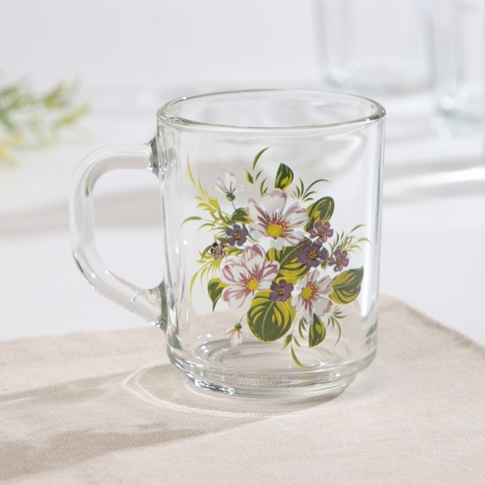 Кружка стеклянная «Букетик», 200 мл, рисунок МИКС Кружка стеклянная «Букетик», 200 мл, рисунок МИКС