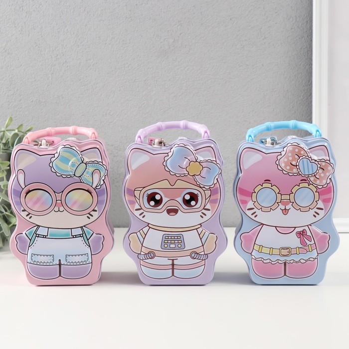 Копилка металл с замочком Копилка металл с замочком "Модная кошечка" МИКС 7х11х16 см