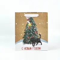 Пакеты подарочные крафтовые &laquo;Новогоднее поздравление&raquo;, набор 5 шт., 23&times;27&times;11.5 см
