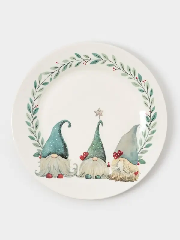 Тарелка новогодняя Доляна «Домашние гномики», d=25.5 см, фарфор, белая Тарелка новогодняя Доляна «Домашние гномики», d=25.5 см, фарфор, белая