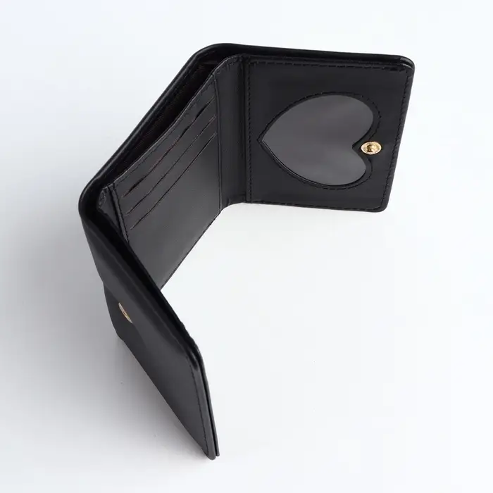 Кошелёк &laquo;Цветочек&raquo;, маленький, для девочки, на кнопке, чёрный