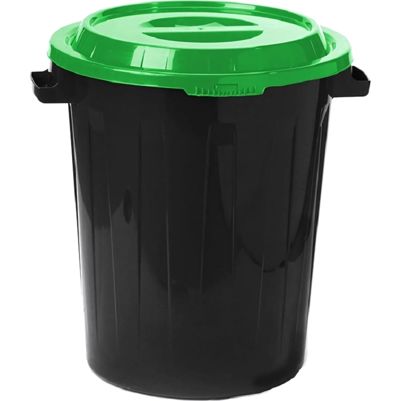 Бак для отходов 60л пластик, черный с зел. крышкой М 2393