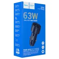 Переходник автомобильного зарядного устройства на Type-C PD45W + USB Q.C 3.0 Z57B HOCO серый