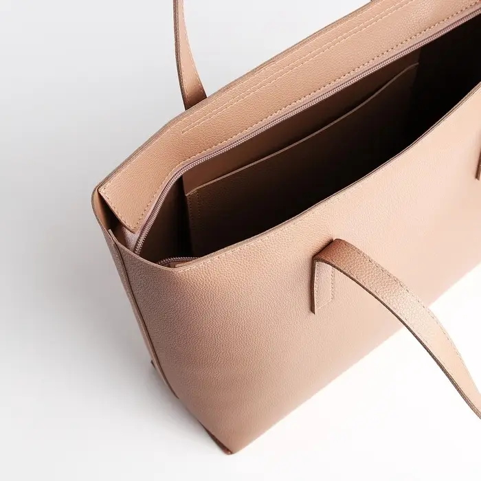 Сумка-шопер женская TEXTURA на молнии, размер 34&times;11&times;31 см, однотонная, бежевая