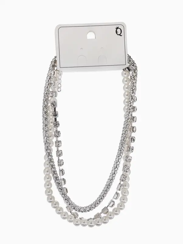 Чокеры &laquo;Стиль&raquo;, набор 3 шт. бусины №8, со стразами, тянется, 35 + удлинитель 5 см, белый в серебре