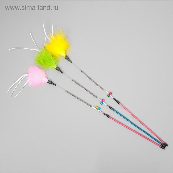 Дразнилка пуховая с 2 металлическими бубенчиками и двойной ручкой(жёсткая/гибкая),57 см,микс Дразнилка пуховая с 2 металлическими бубенчиками и двойной ручкой(жёсткая/гибкая),57 см,микс