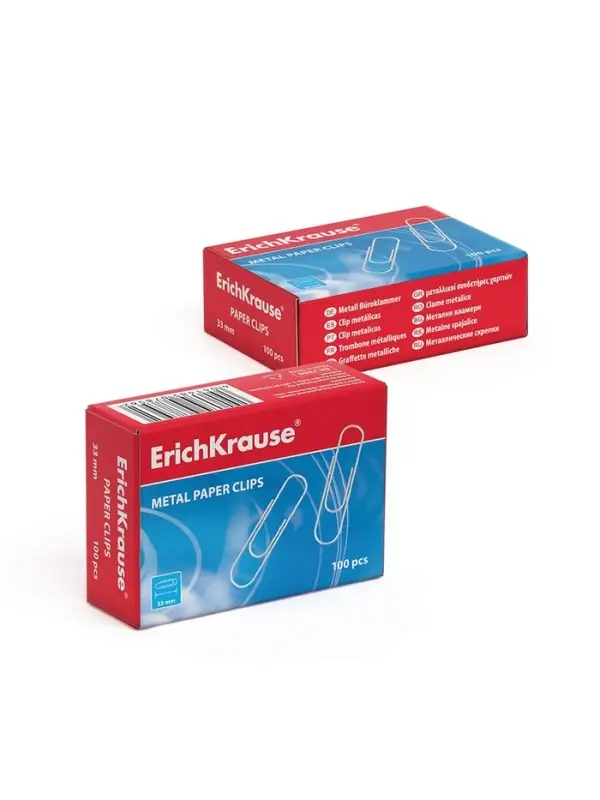 Скрепки канцелярские ErichKrause, 33 мм, 100 шт., оцинкованные, картонная упаковка