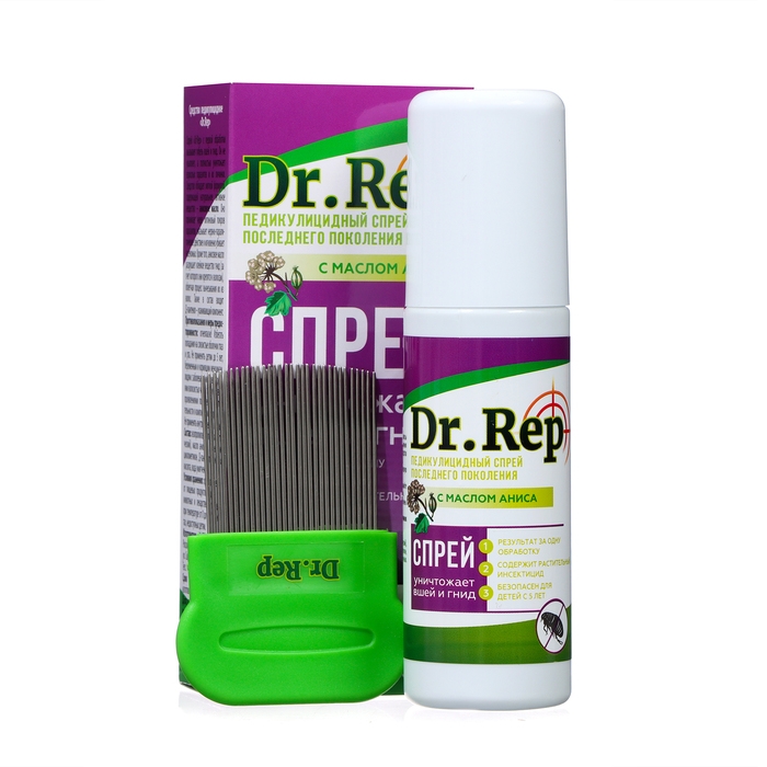 Cпрей Доктор Реп средство педикулицидное с гребнем, 100 мл Cпрей Доктор Реп средство педикулицидное с гребнем, 100 мл