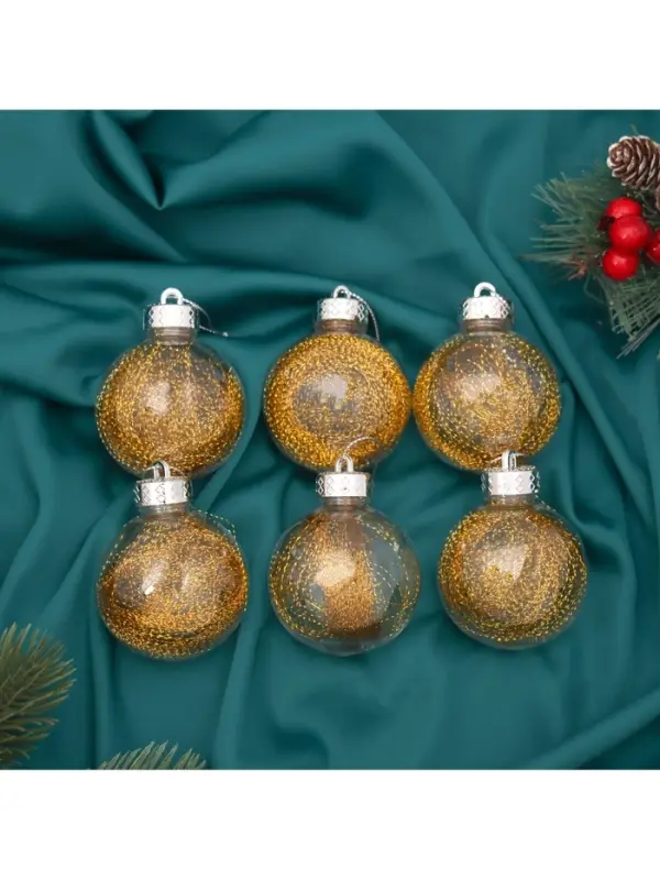 Ёлочные игрушки &laquo;Дончо&raquo;, шары новогодние, d=6 см, набор 6 шт., золото прозрачный
