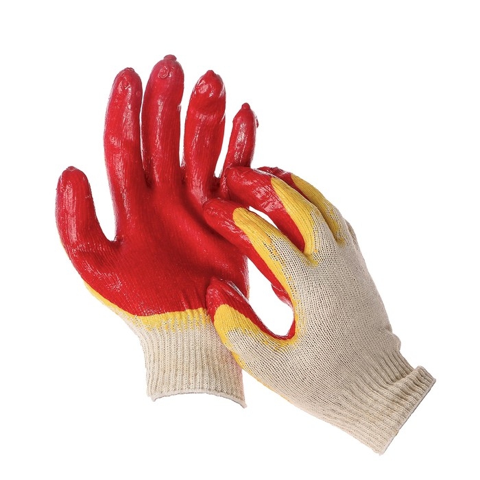 Перчатки садовые, хб, вязка 13 класс, размер 9, латексный облив, красные Перчатки садовые, хб, вязка 13 класс, размер 9, латексный облив, красные