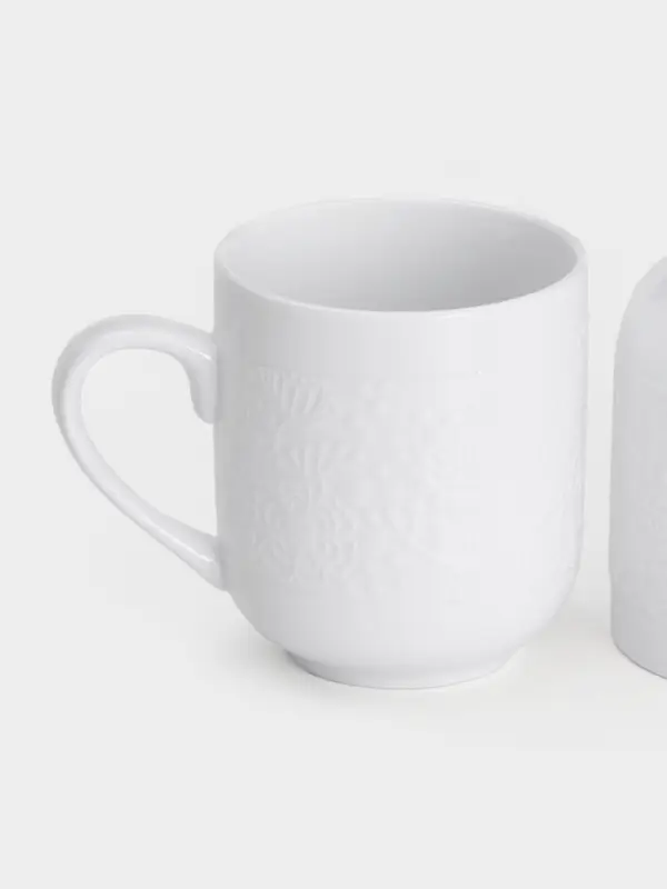 Набор кружек на деревянной подставке BellaTenero, 4 предмета: 400 мл, 12.5&times;8.7&times;9.7 см, фарфор, белый