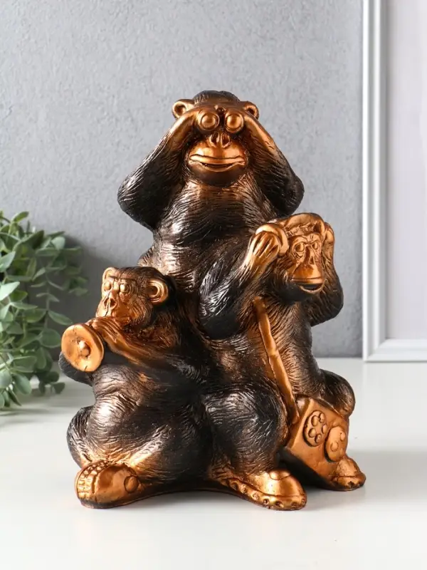 Копилка для денег &laquo;Обезьяны: всё слышу, всё вижу, всё скажу&raquo;, гипс под бронзу, 28&times;21.5&times;16 см