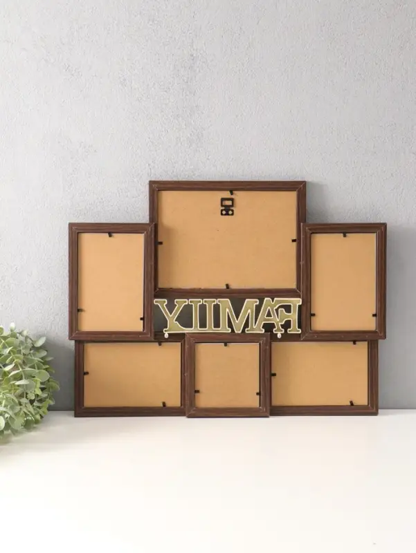 Фоторамка пластик на 6 фото 10х10, 10х15, 15х20 "Семья" тёмное дерево 49х36 см