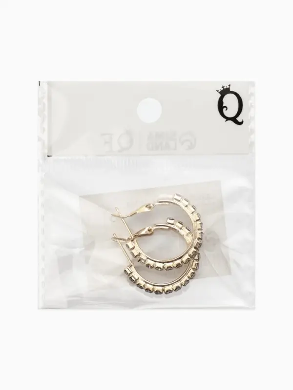 Серьги-кольца со стразами d=2.5 см, белые в золоте