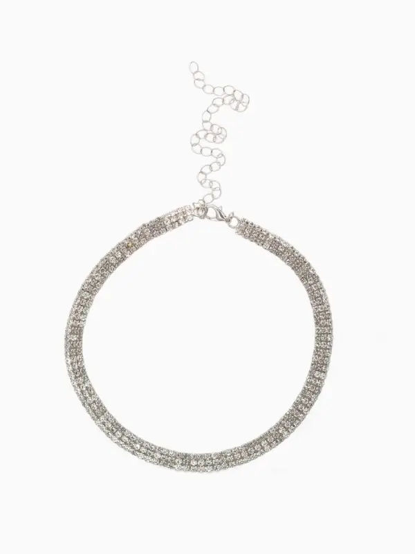 Набор 2 предмета: серьги, чокер &laquo;Лёд&raquo;, три ряда, белый в серебре, 30 см