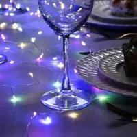 Гирлянда &laquo;Мишура&raquo; 2 м, роса, IP20, серебристая нить, 50 LED, от батареек CR2032&times;2, свечение мульти