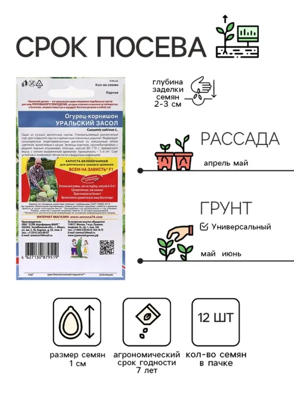 Семена Огурец "Уральский засол - корнишон", 12 шт