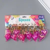 Брелок пластик голография с карабином "Розовое сердце, мыльный пузырь" 5,2х4,2х1,2 см