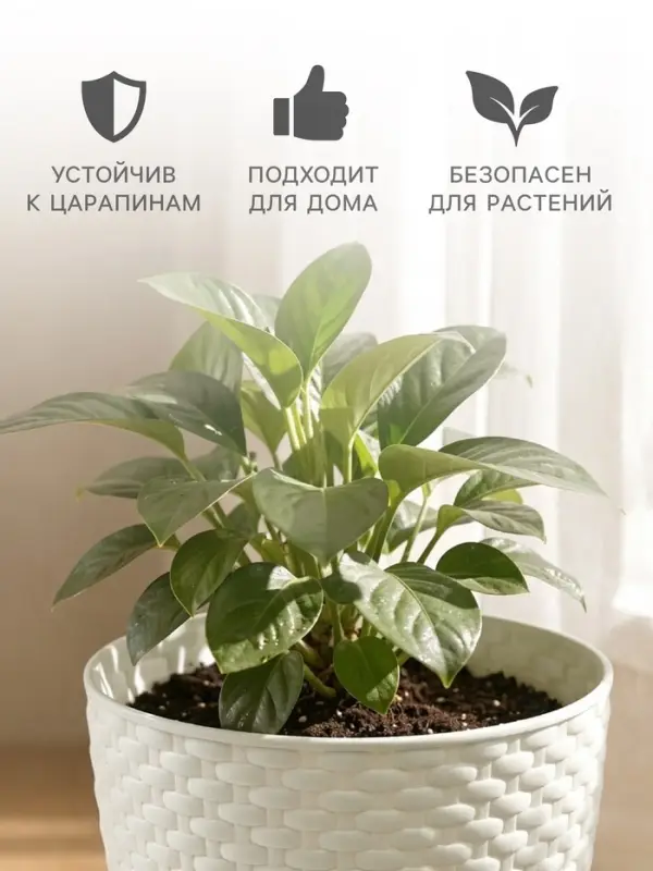 Горшок цветочный с поддоном &laquo;Ротанг&raquo;, 4.7 л, d=15 см, h=14 см, пластиковый, белый