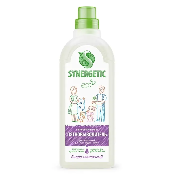 Пятновыводитель Synergetic для всех видов тканей, гель, универсальный, 1 л