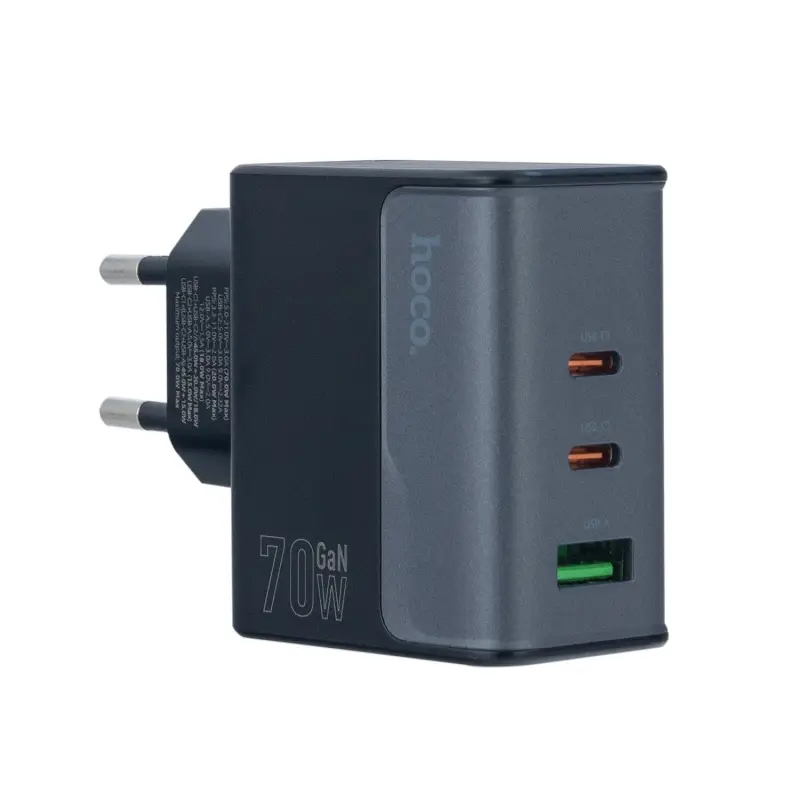 Переходник сетевого зарядного устройства на 2 Type-C PD70W + USB QC3.0 CS75A HOCO черный