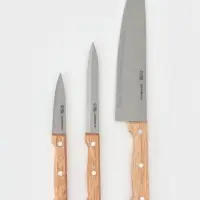 Набор кухонных ножей Доляна Wood, набор 3 шт., лезвие: 8 см, 12 см, 19.5 см, ручка деревянная