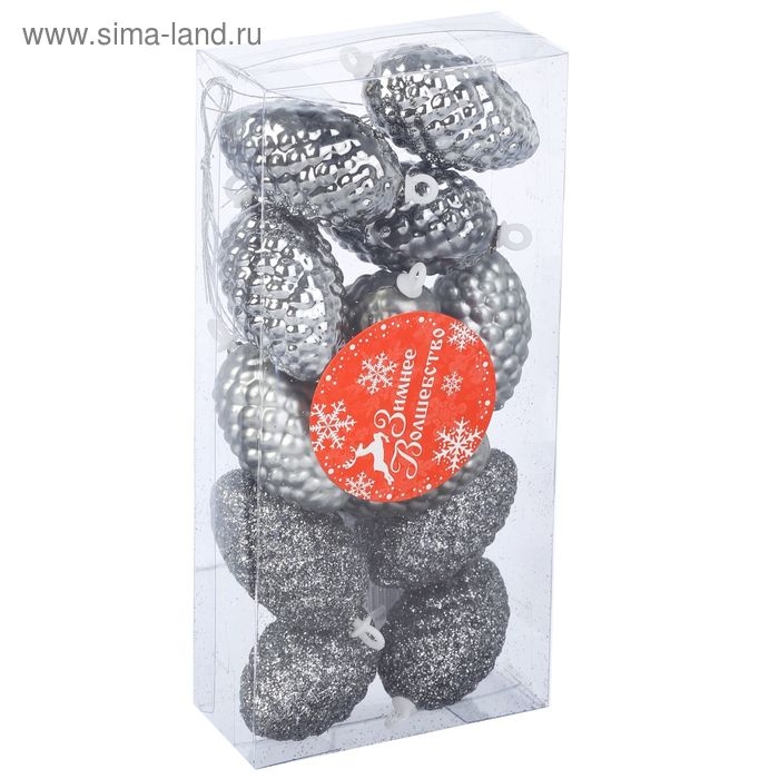 Украшение ёлочное Украшение ёлочное "Шишки" (набор 12 шт) 4х2,5 см, серебро